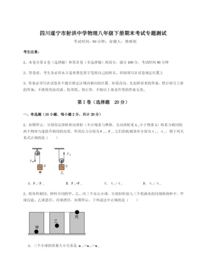 强化训练四川遂宁市射洪中学物理八年级下册期末考试专题测试B卷（详解版）.docx