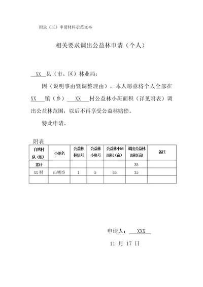 公益林变更调整申请书示例样稿