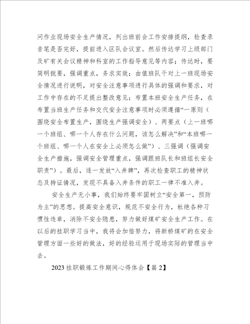 2023挂职锻炼工作期间心得体会7篇