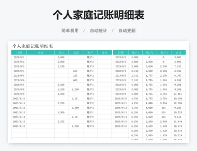 个人家庭记账明细表
