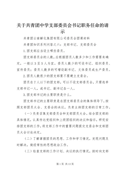 关于共青团中学支部委员会书记职务任命的请示.docx