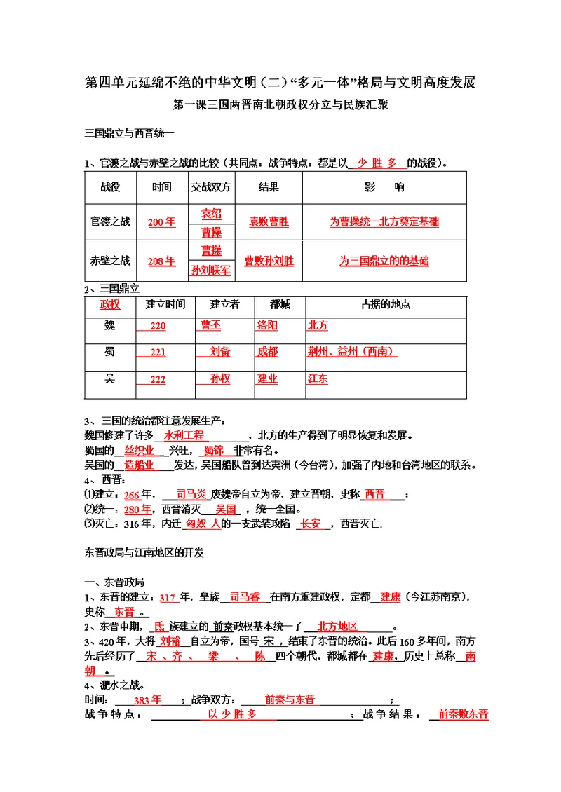 八上历史与社会复习提纲答案