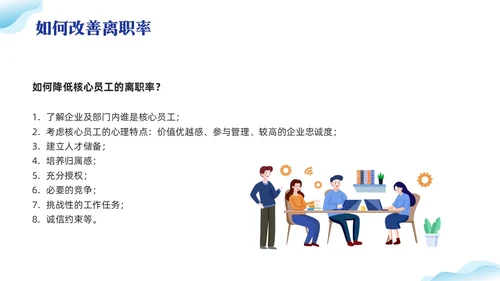 蓝色插画离职率改善报告PPT模板宣传PPT动态PPT