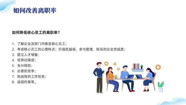 蓝色插画离职率改善报告PPT模板宣传PPT动态PPT
