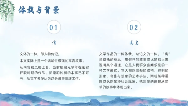 蓝色水墨水彩清明种树郭橐驼传PPT课件