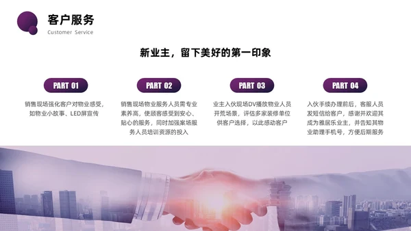 紫色圆圈简约商务风物业管理品质提升PPT模板员工培训