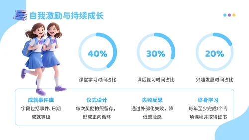 蓝色3D风成长新起点：开学季新学年规划开学班会PPT模板