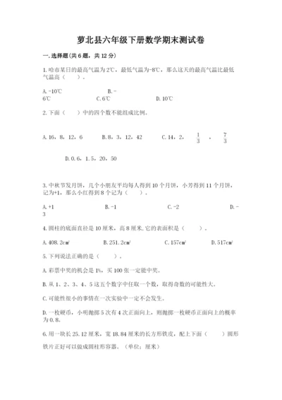 萝北县六年级下册数学期末测试卷及精品答案.docx