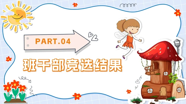 蓝色卡通贴纸小学班委会竞选带内容PPT模板