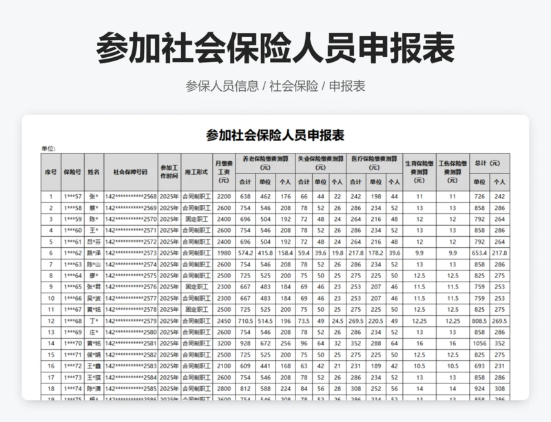 参加社会保险人员申报表