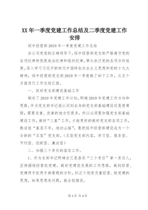 XX年一季度党建工作总结及二季度党建工作安排.docx