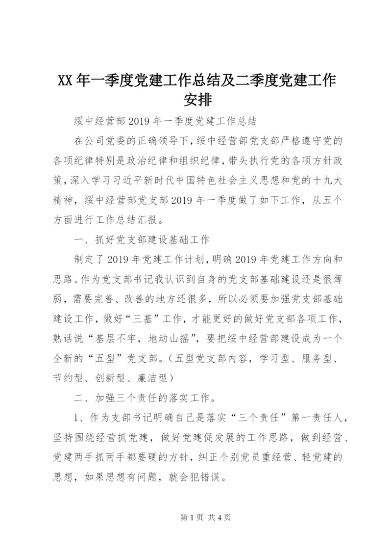 XX年一季度党建工作总结及二季度党建工作安排.docx