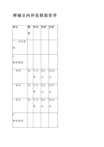 禅城室内外装修报价单