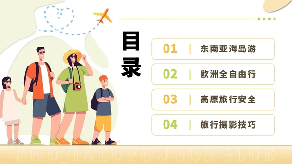 黄绿色创意风暑假旅游全攻略PPT模板