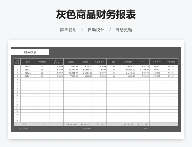 灰色商品财务报表