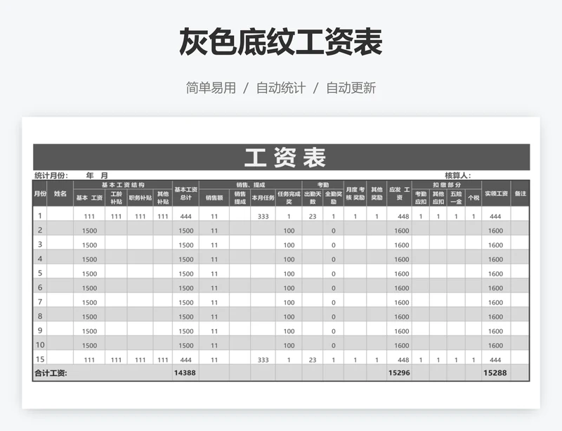 灰色底纹工资表