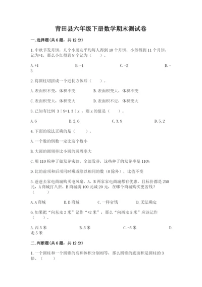 青田县六年级下册数学期末测试卷（黄金题型）.docx