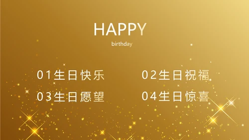 金色星光璀璨生日快乐纪念册电子相册动态PPT模板