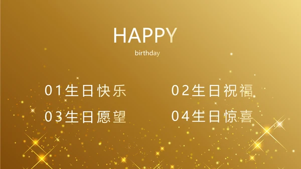 金色星光璀璨生日快乐纪念册电子相册动态PPT模板