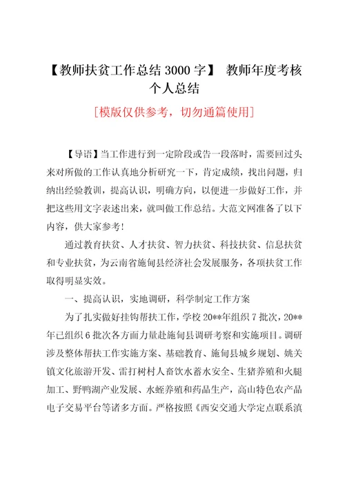 教师扶贫工作总结3000字