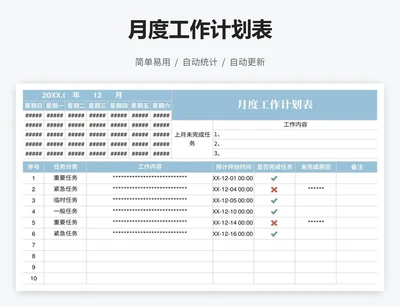 月度工作计划表
