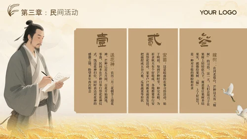 黄色古风中国传统文化二十四节气芒种课堂科普PPT模板