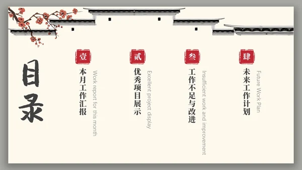 中国风水墨建筑月度总结PPT工作总结