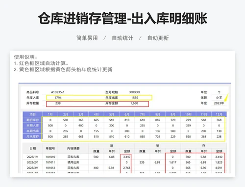 仓库进销存管理-出入库明细账
