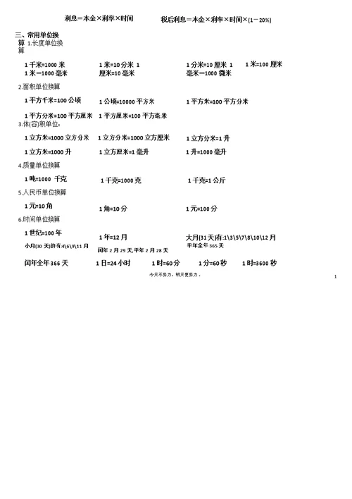 小学数学笔记-小学数学总复习资料-小升初复习提升资料