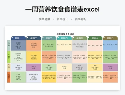 一周营养饮食食谱表excel表格模板