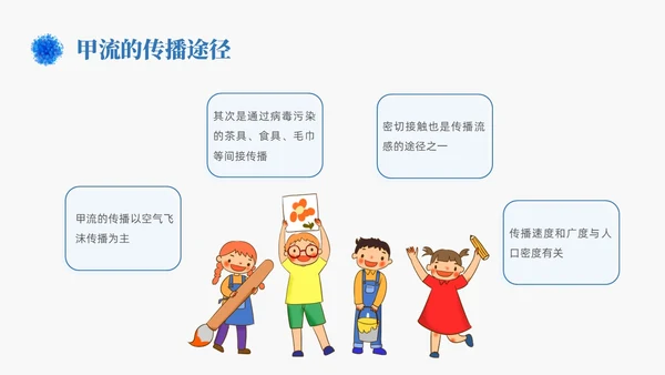 蓝色简约手绘关注健康预防甲流甲型流感病毒知识科普讲座PPT