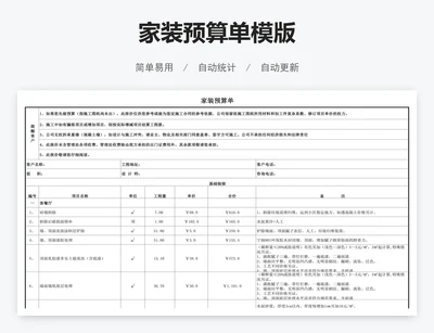 家装预算单模版