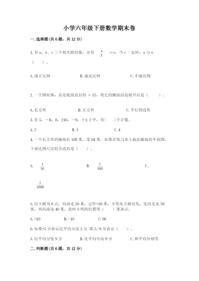 小学六年级下册数学期末卷精品（名师系列）.docx