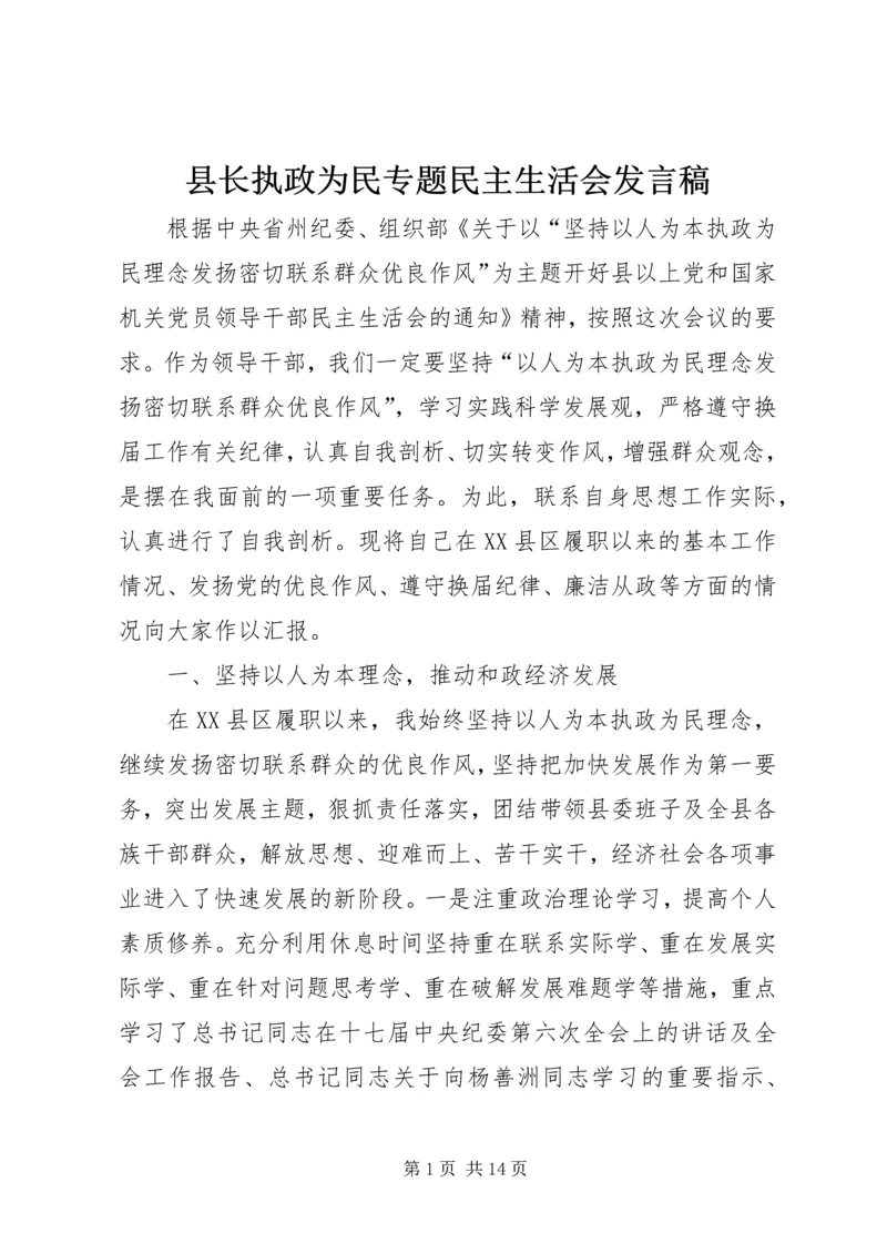 县长执政为民专题民主生活会发言稿.docx