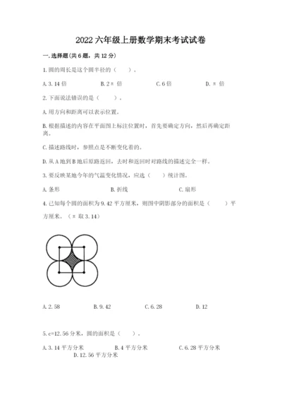 2022六年级上册数学期末考试试卷附完整答案（典优）.docx