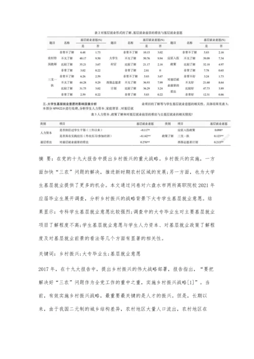 乡村振兴战略背景下大专毕业生基层就业意愿调查研究.docx