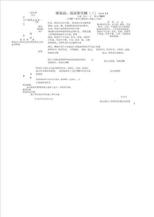 2017年重庆市住宅工程质量分户验收表格最新