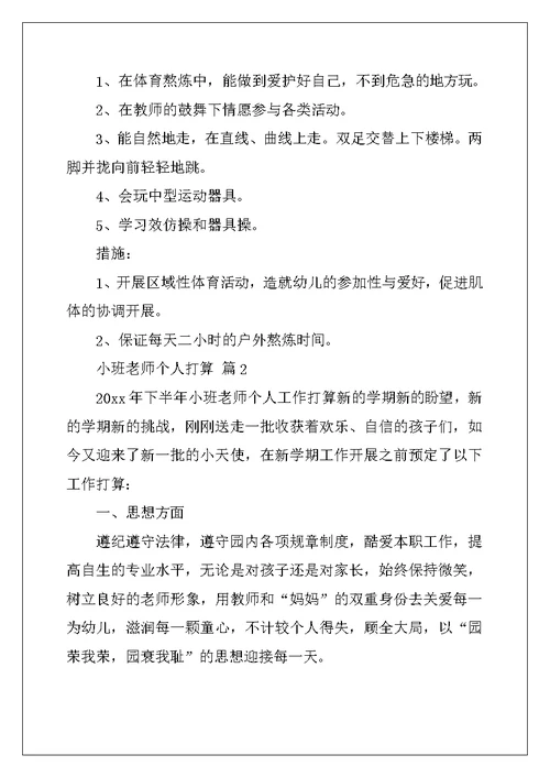 小班教师个人计划汇编8篇