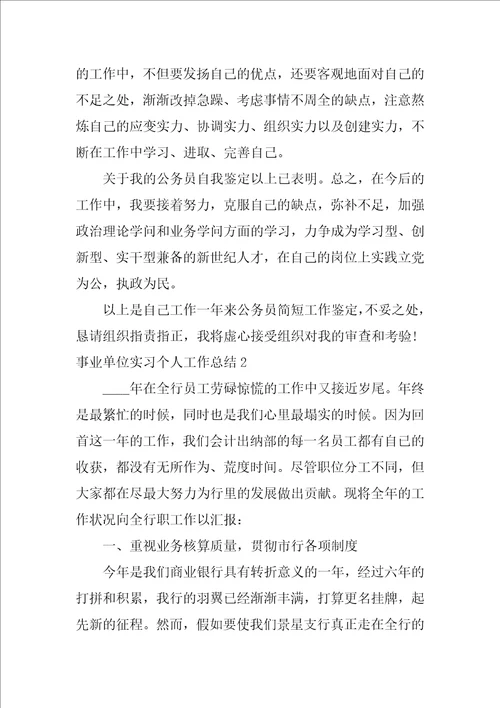 事业单位实习个人工作总结