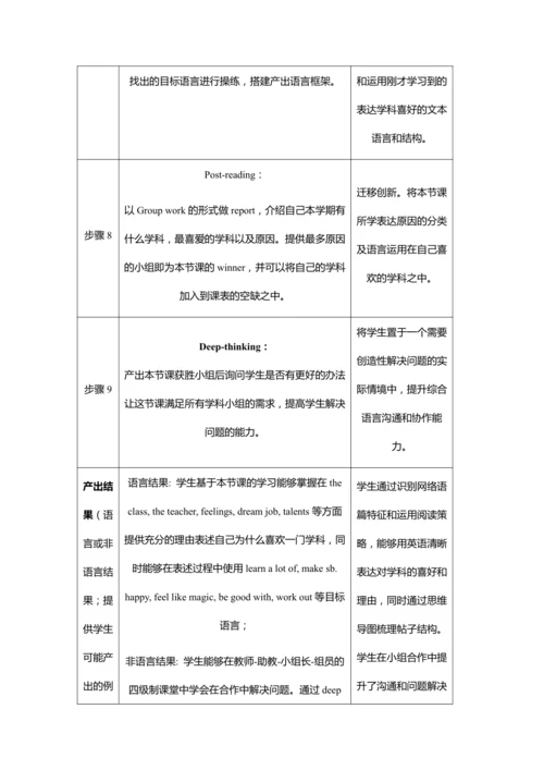 Unit 4 My favourite subject Section B reading教学设计