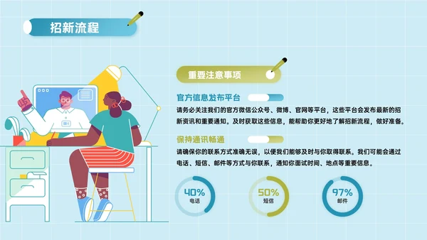蓝绿色插画风校园社团招新指南PPT模板