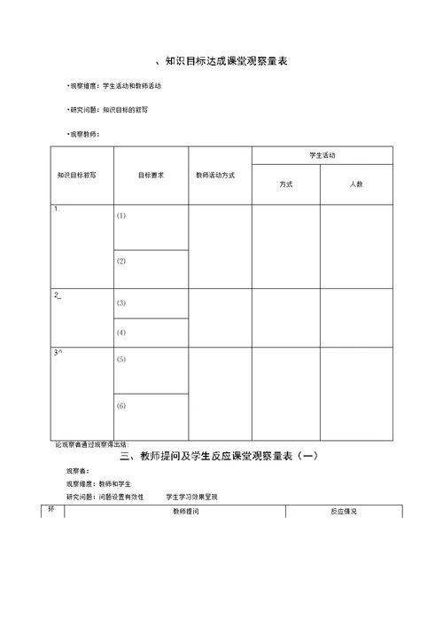 课堂观察量表样表