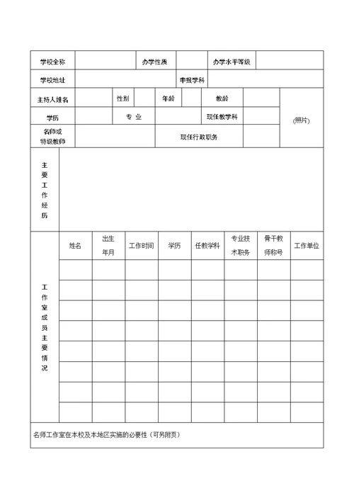 名师工作室申报表