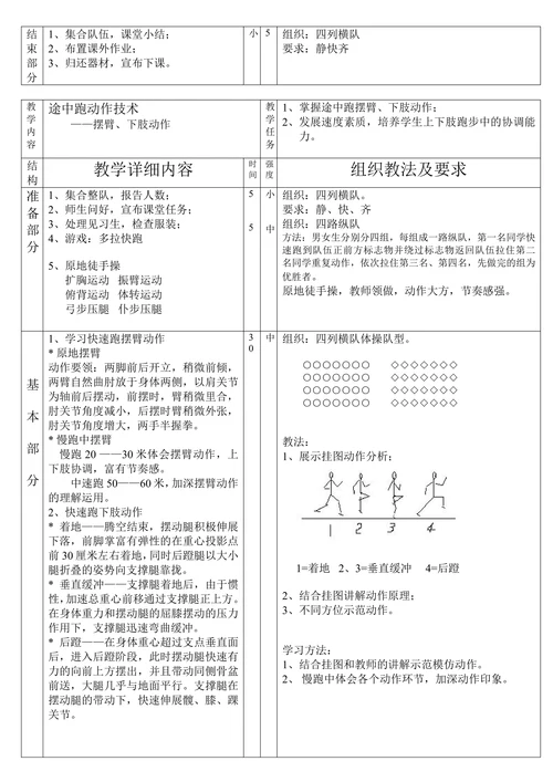 中学体育课田径教案教学计划