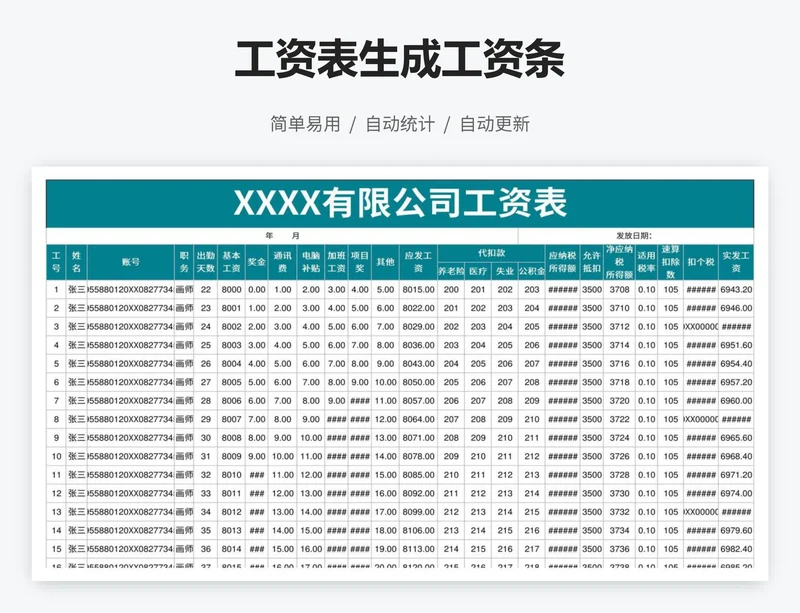 工资表生成工资条