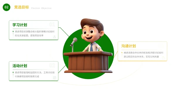 绿色可爱卡通风自我介绍班干部竞选PPT模板