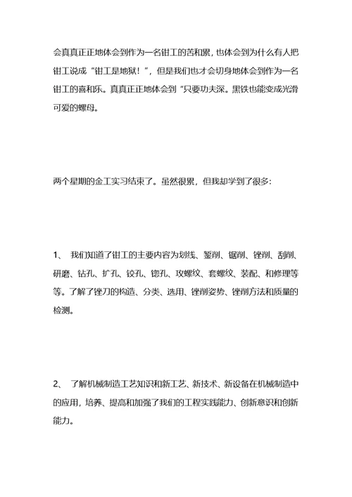 大学生钳工实训报告范文