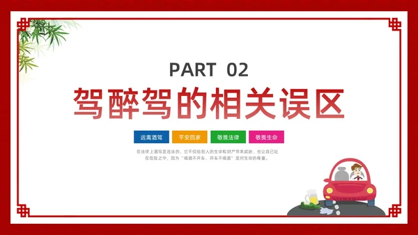 酒红色简约卡通酒驾警示教育PPT模板