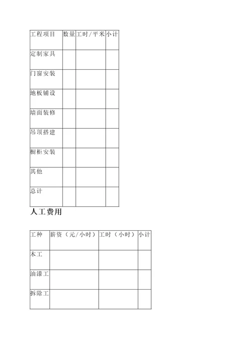 木工精装修报价单