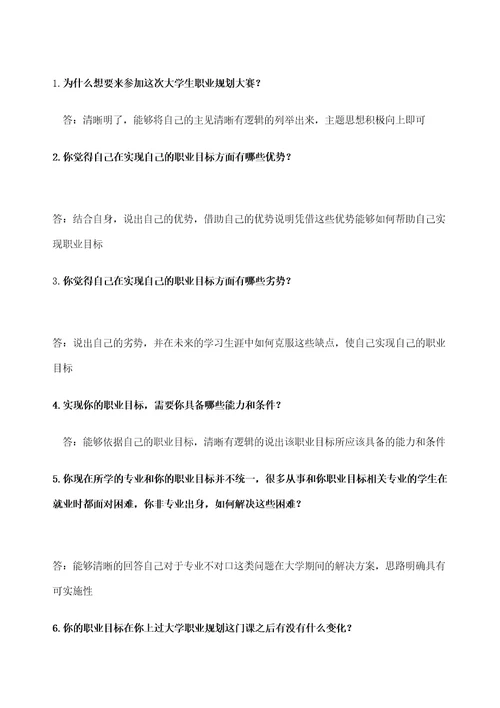 大学生职业规划大赛问答题jgg